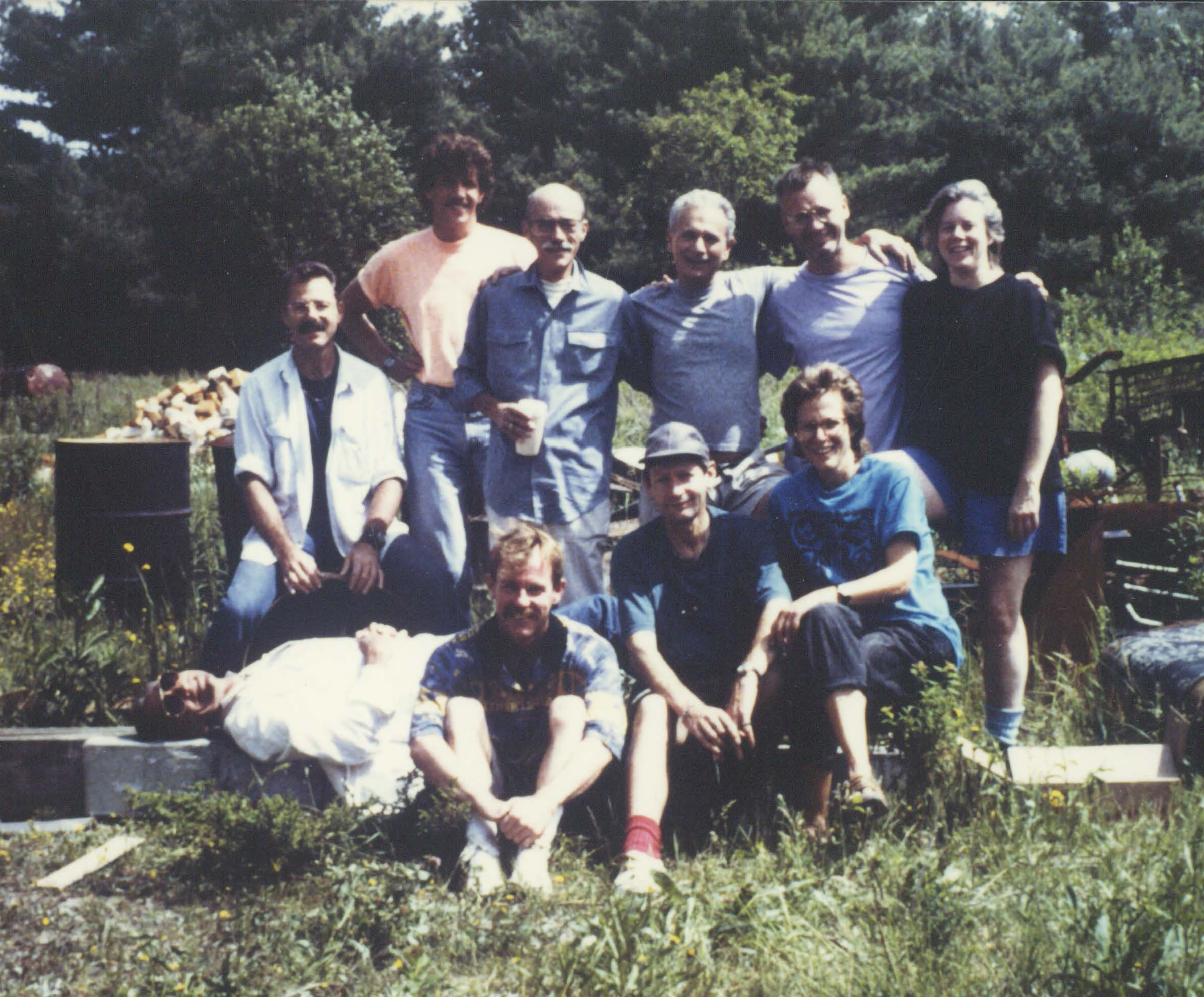 Watershed co-founder Lynn Duryea (pictured back right) with therapist Mackenzie Harris (front row right) and participants at the 1992 Watershed workshop for people living with HIV/AIDS