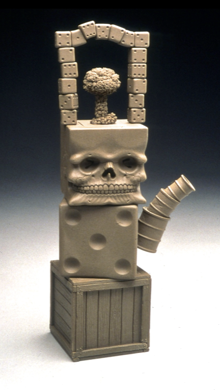 Cube Skull Teapot #23, 2000, stoneware, 11.5 x 4.75 x 3.25. Photo courtesy of Richard Notkin.