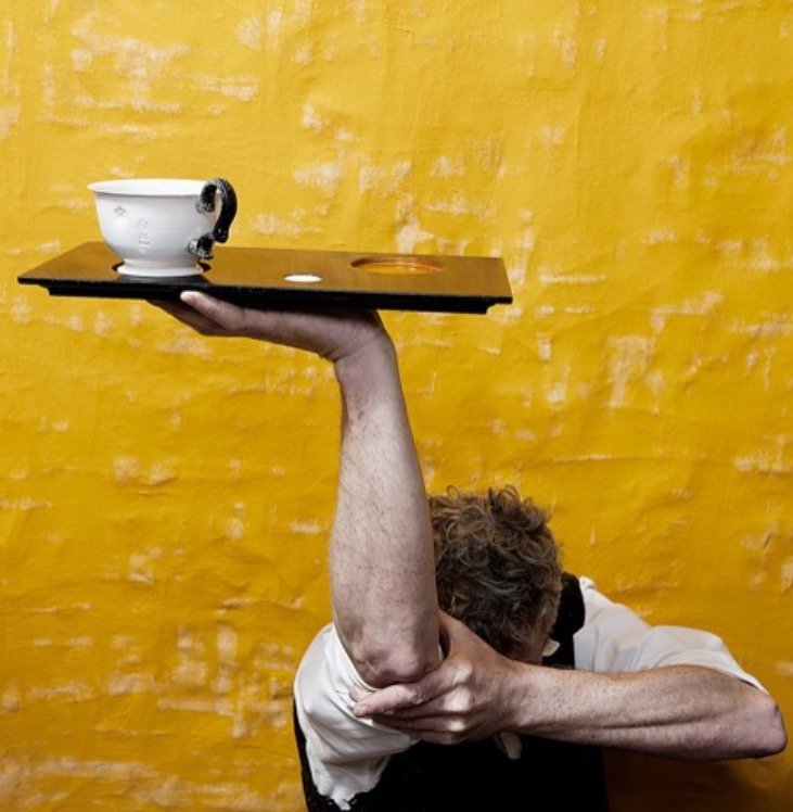 Steve Harrison at the opening of his solo show, "Cup Board." Photograph by Richard Cannon.