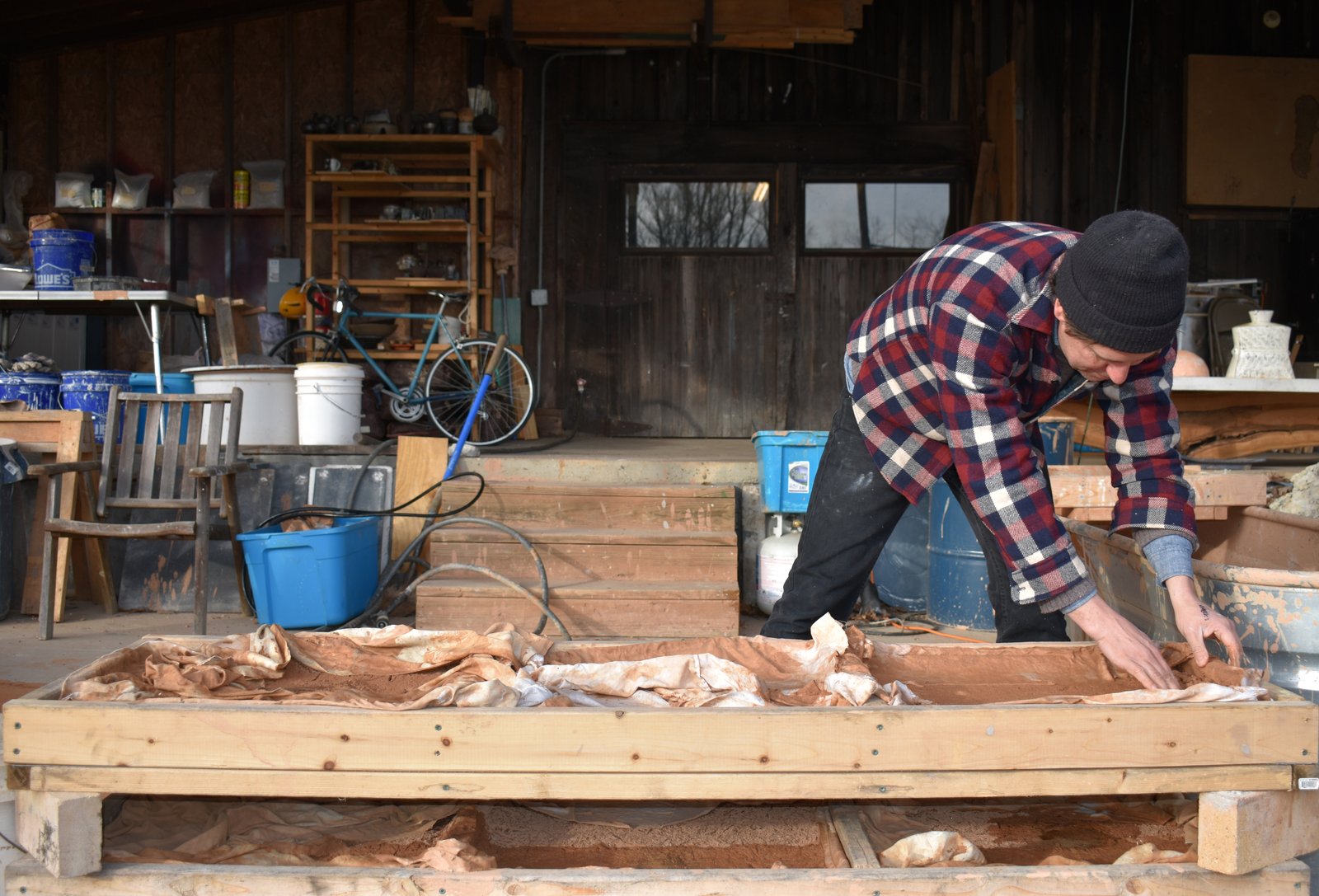 Jason Hartsoe outside of his Penland studio, January 2020. Photo Credit: Madalyn Wofford. Jason Hartsoe outside of his Penland studio, January 2020. Photo Credit: Madalyn Wofford.