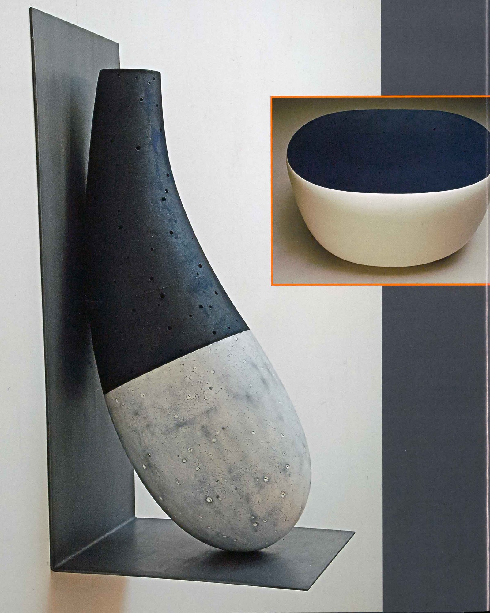 Left: Iqaluit, 2013. Ceramic, steel mixed media, 12 x 12 x 28 in. Inset:Kudlik (blue), 2013. Ceramic,mixed media, 22 x 15 x 16 in. All images courtesy of Lacoste Gallery. Left: Iqaluit, 2013. Ceramic, steel mixed media, 12 x 12 x 28 in. Inset:Kudlik (blue), 2013. Ceramic,mixed media, 22 x 15 x 16 in. All images courtesy of Lacoste Gallery.