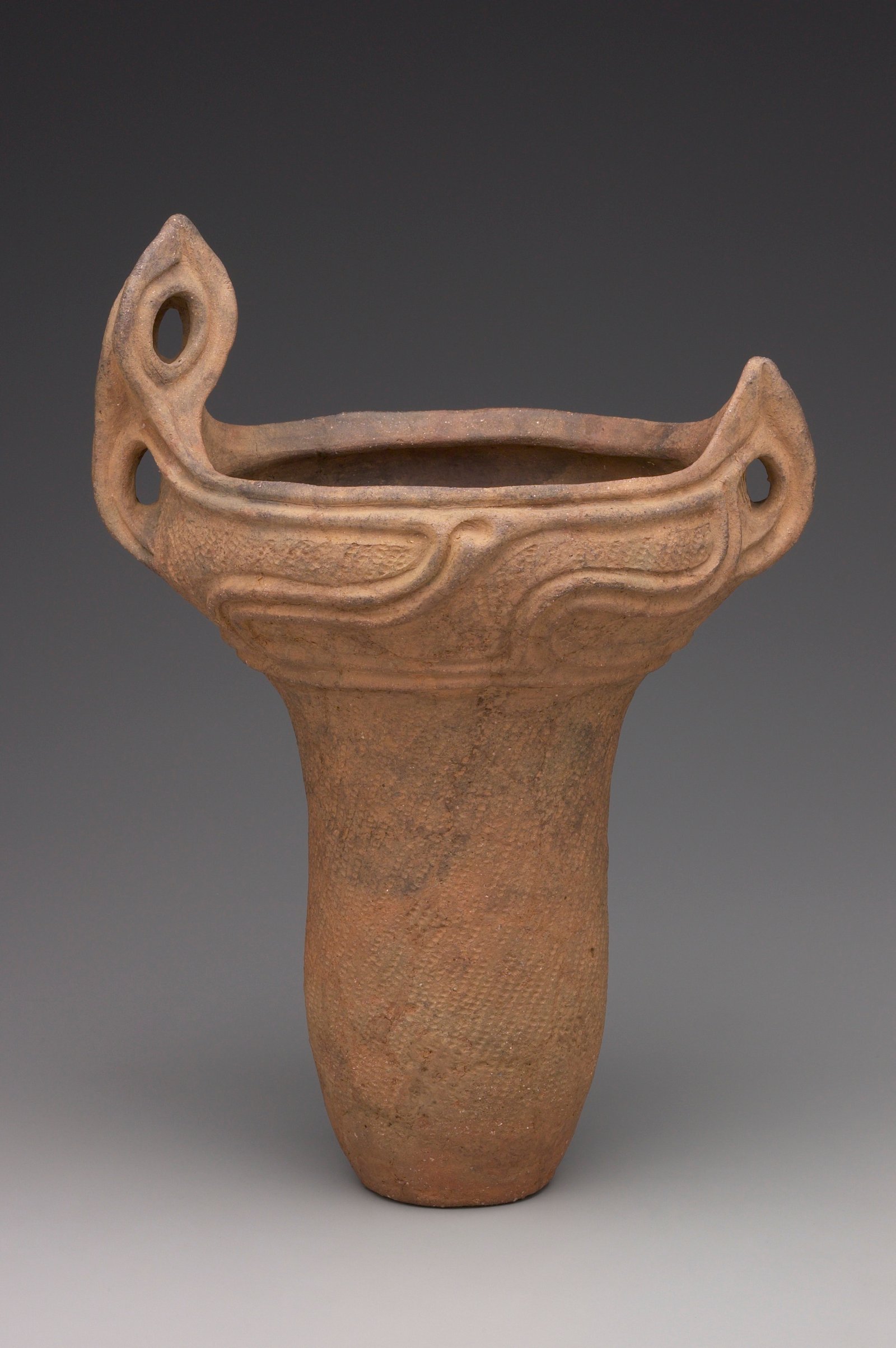 Deep Bowl (fukabachi), Japan, Artist Unknown, Middle Jōmon period, c.2500-c.1500 BCE, Reddish-brown earthenware with impressed cord marks, 44.4 x 32.4 cm. Photo Credit: Yale University Art Gallery