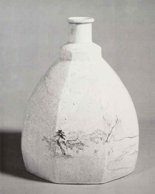 Bottle. Satsuma ware. Edo period, 18th century. Stoneware with cobalt under colorless glaze. H. 9 in. Courtesy of the Freer Gallery of Art, Smithsonian Institution, 92.26.