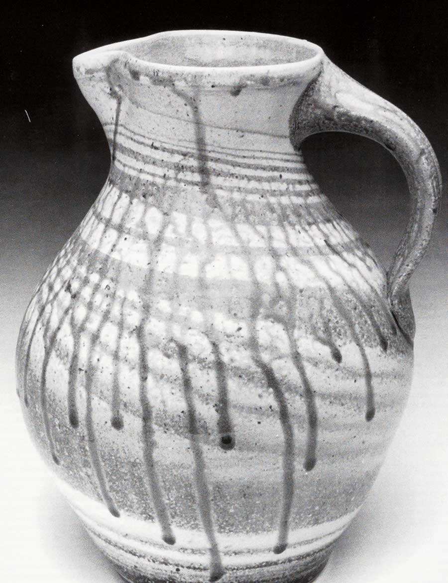 Mark Hewitt: One gallon pitcher, salt glazed swirl ware, woodfired, 12 in.