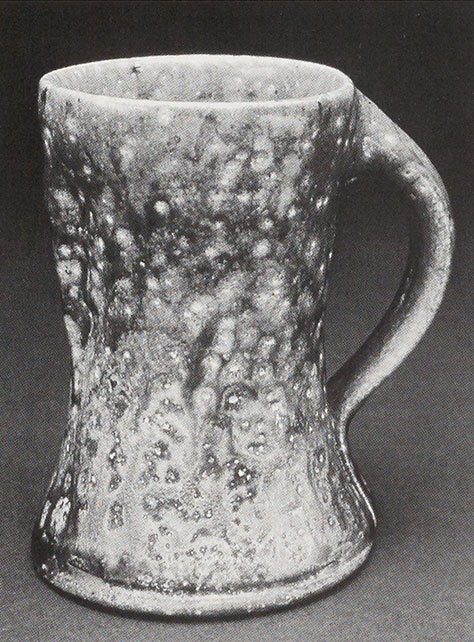 Mug. Pinched salt glaze, ember charring. Woodfired. 5 in. 1994. Photo Robin Alexander.