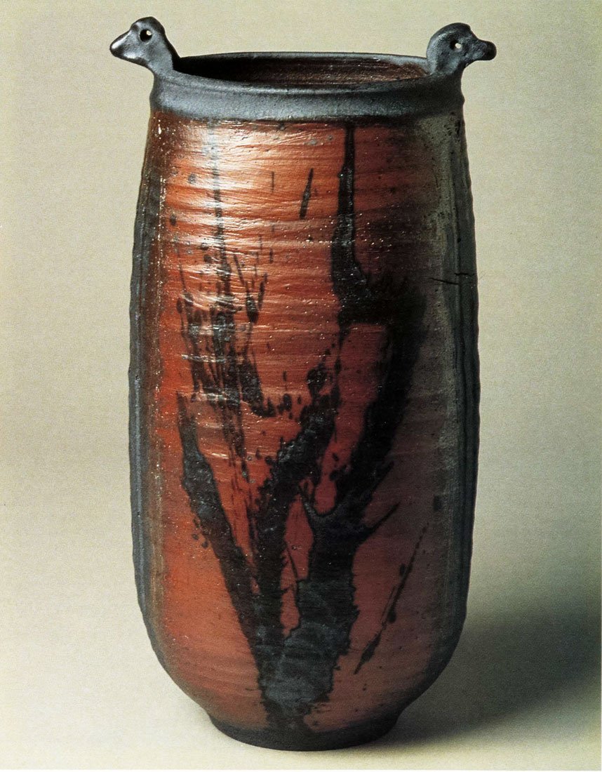 Woodfired Vase. Stoneware, Avery Slip, Brushed With Black Slip. 12 in. x 7 in. 1994. Woodfired Vase. Stoneware, Avery Slip, Brushed With Black Slip. 12 in. x 7 in. 1994.