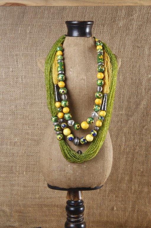 Neerja International. Necklace made with the Jaipur blue pottery beads. The beads are threaded using the technique of 'Patwa,' traditional craft of Jaipur.