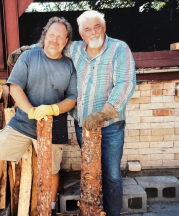 Robert Harrison and Robert Archambeau wood firing at the University of Manitoba