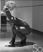 Rose B. Simpson. Intellectual Conversation, 2009. Ceramic, metal chain  and hardware. Installation, 4.5 x 3 x 15 ft. Photograph by Robert McGinnis.