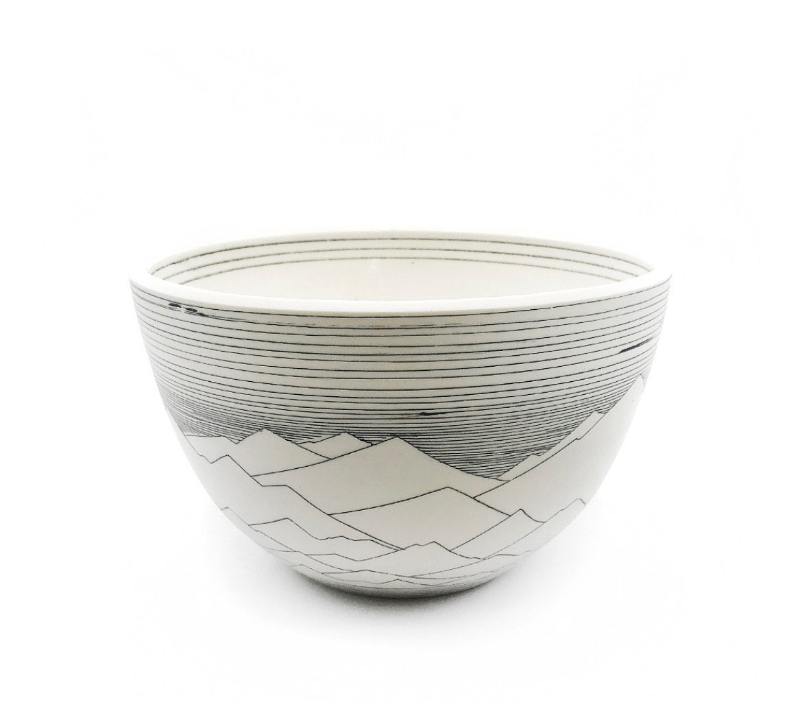 Mountain Line Bowl by Groves. Porcelain, 4