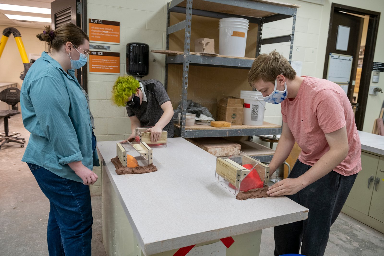 RIT students working on casting segments of their printed vases. Photo credit: Elizabeth Lamark