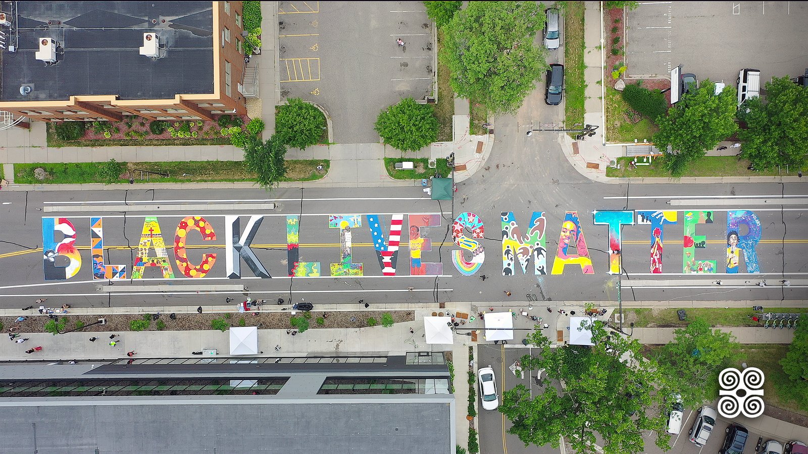 The Black Lives Matter mural painted on Plymouth Avenue in North Minneapolis this July. Individual artists were invited to painted each letter. Donna Ray was given the letter I.