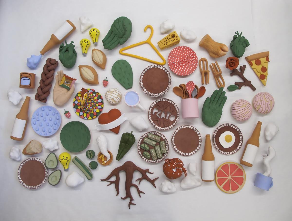 Christina Erives, Lo que la familia me dio, earthenware, 2016, 3 ft x 6 ft x 6”