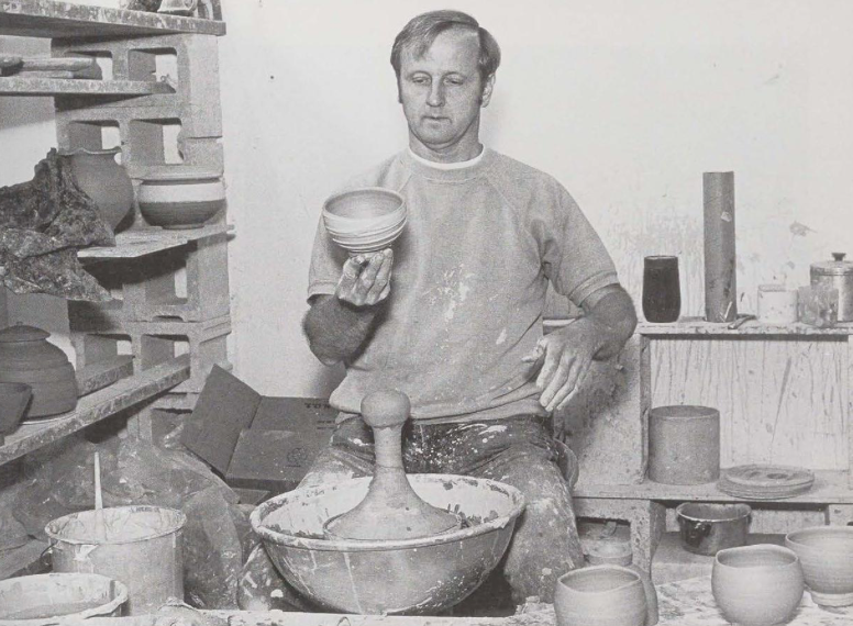 David studying a small bowl during a workshop at Pottery Northwest, Seattle Washington, 1981. Photograph by Mary Randlett