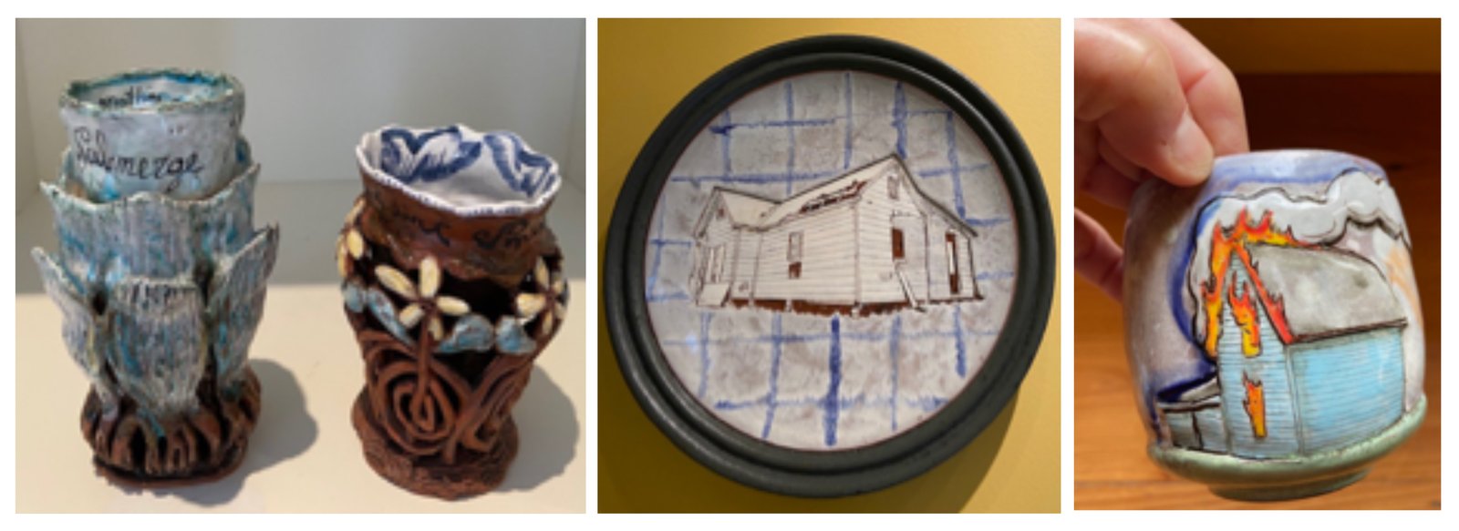 Deirdre Daw, Vases, 5 x 3 x 2 each; Jessica Brandl, Yunomi, 4 x 4; Plate, 13 x 13. Photo credit: Rebecca Sive
