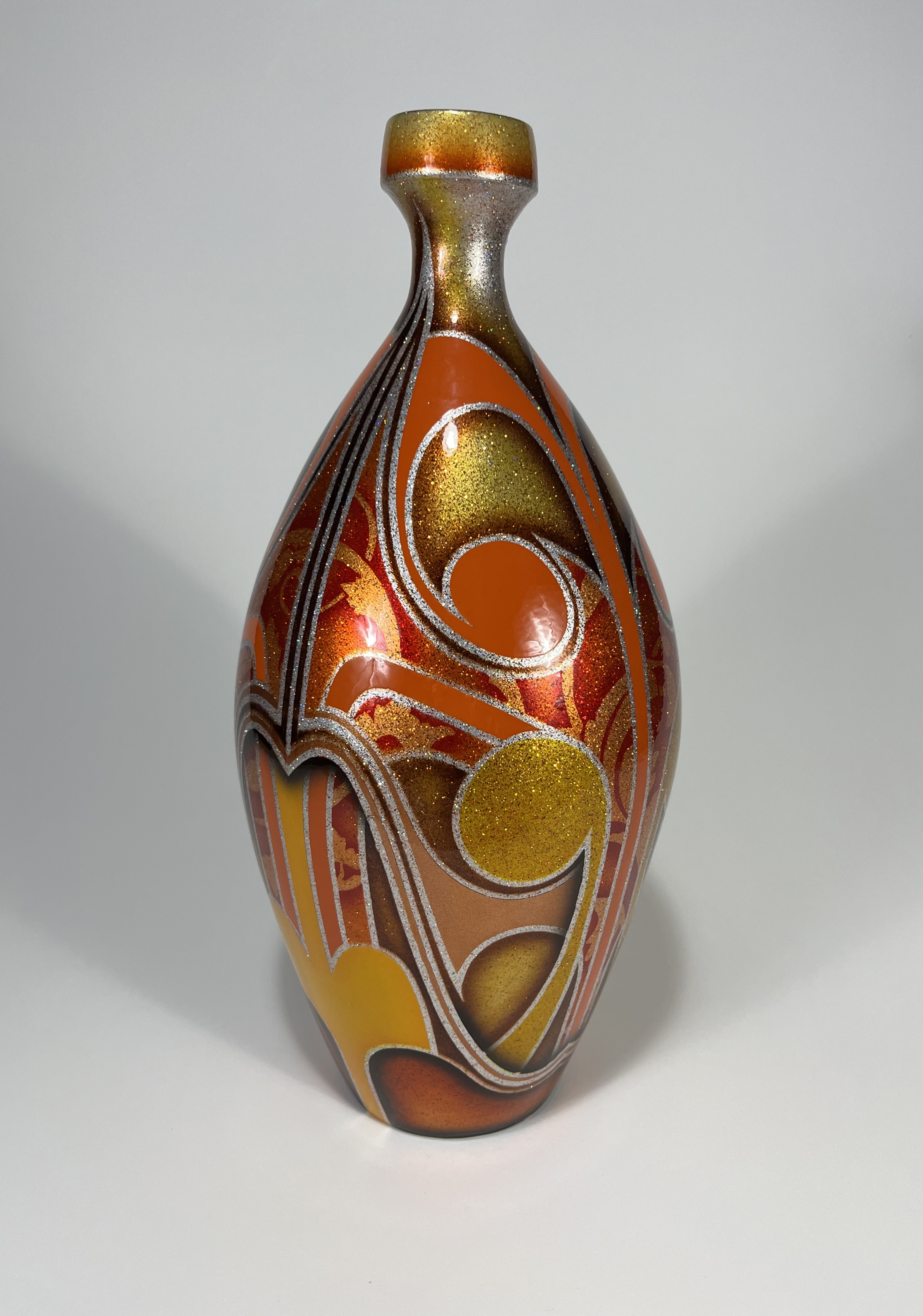 Tommy Lomeli, Chela, 2024, stoneware, kandy paint, metal flake, glitter, 10”x10”x16”