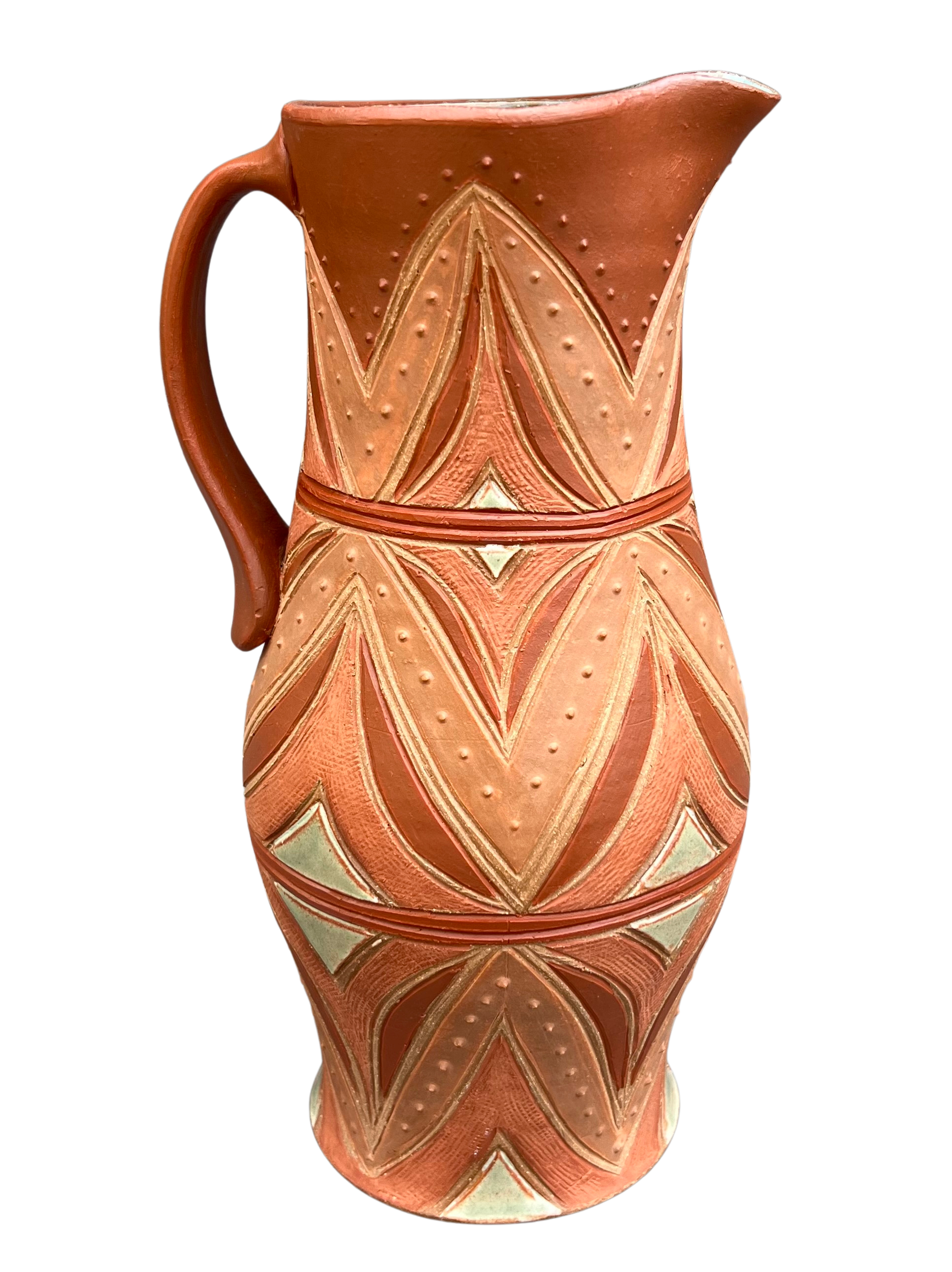 Earth Tone Pitcher. Decorated with clays from Alabama and Arizona.