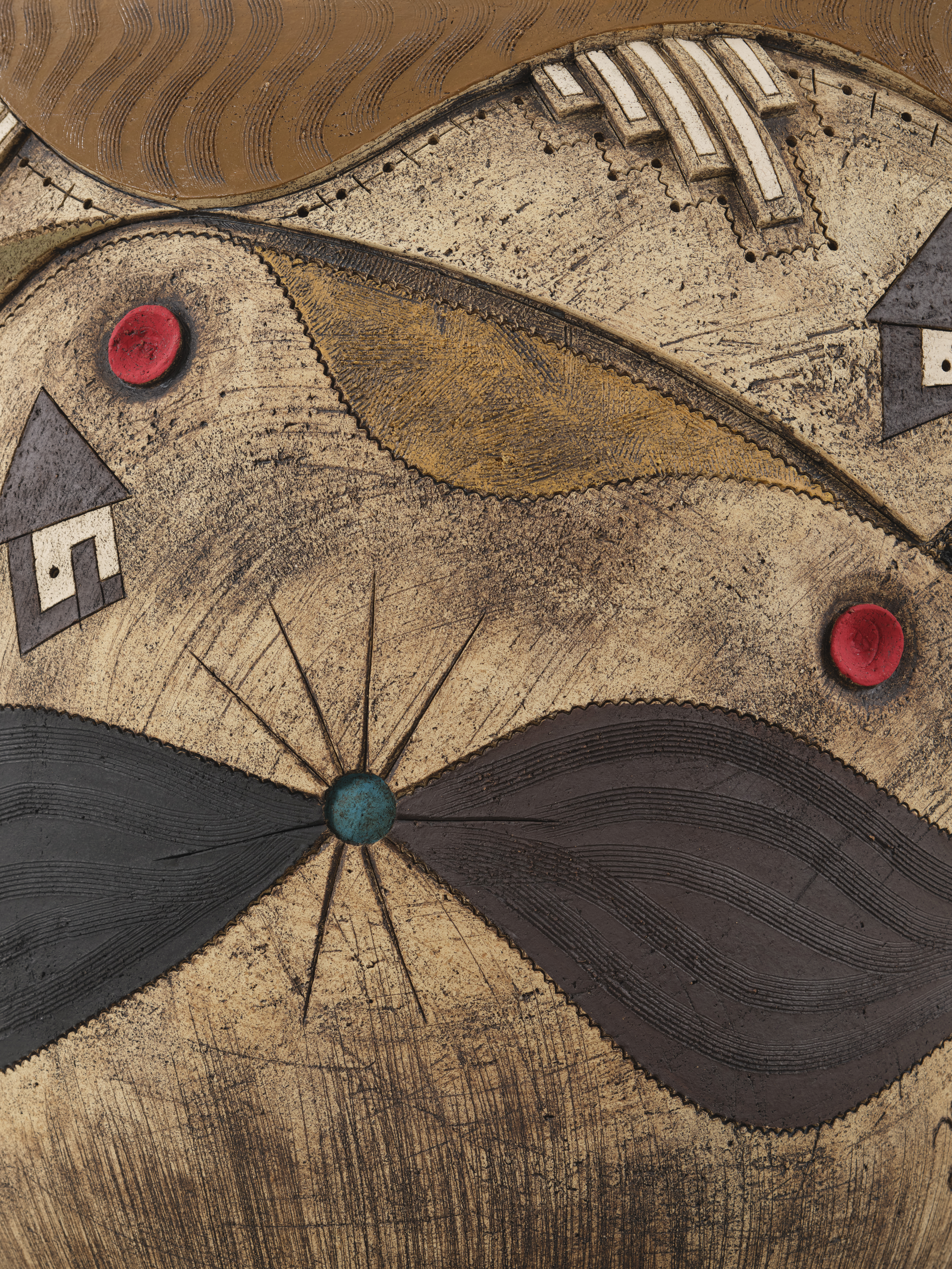 Simphiwe Mbunyuza, UMQHAGI, 2024, ceramic, 42 1/2 x 33 1/2 x 22 inches, detail view, © Artist