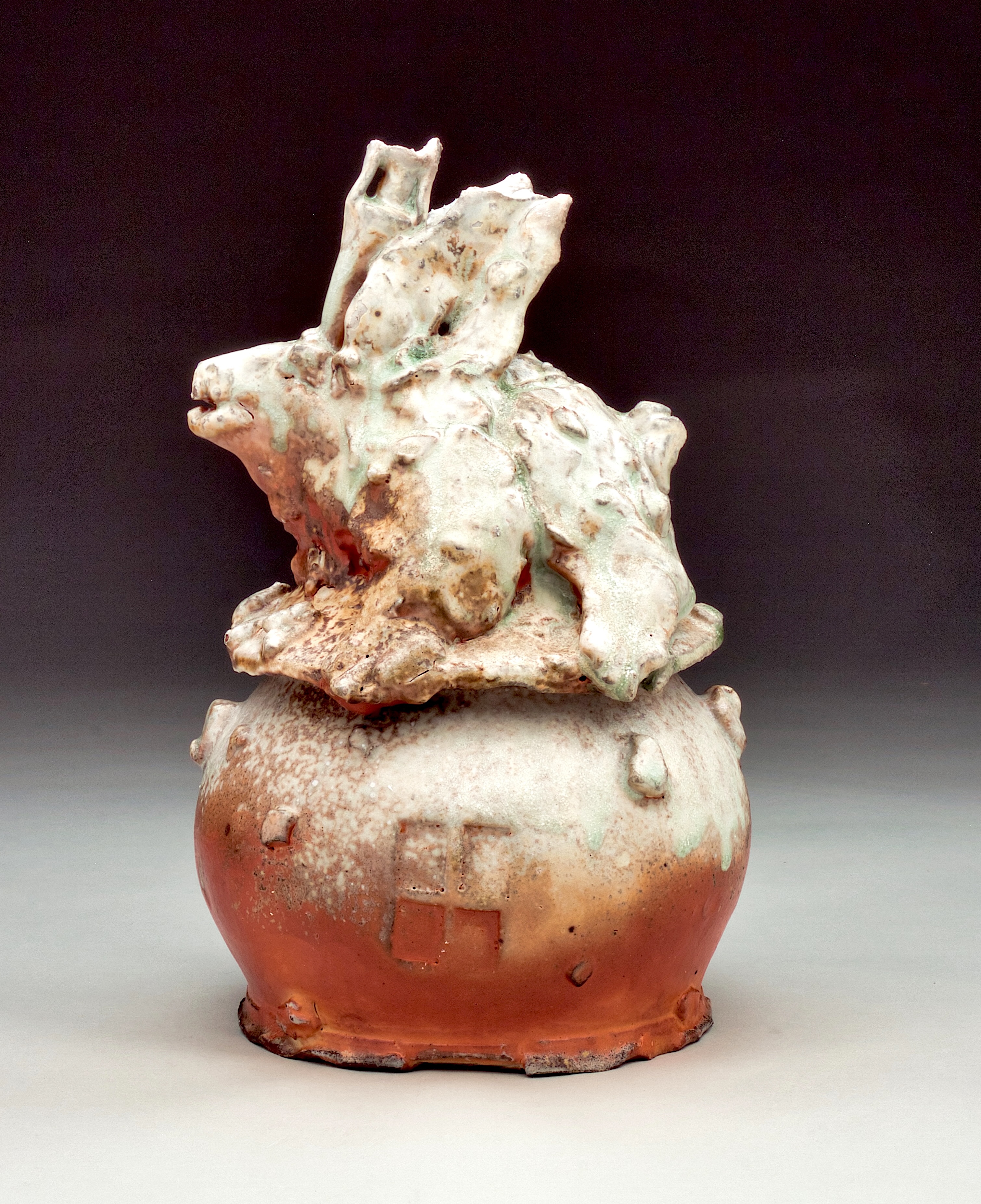 Bede Clarke, Lidded Vessel, wood-fired stoneware.