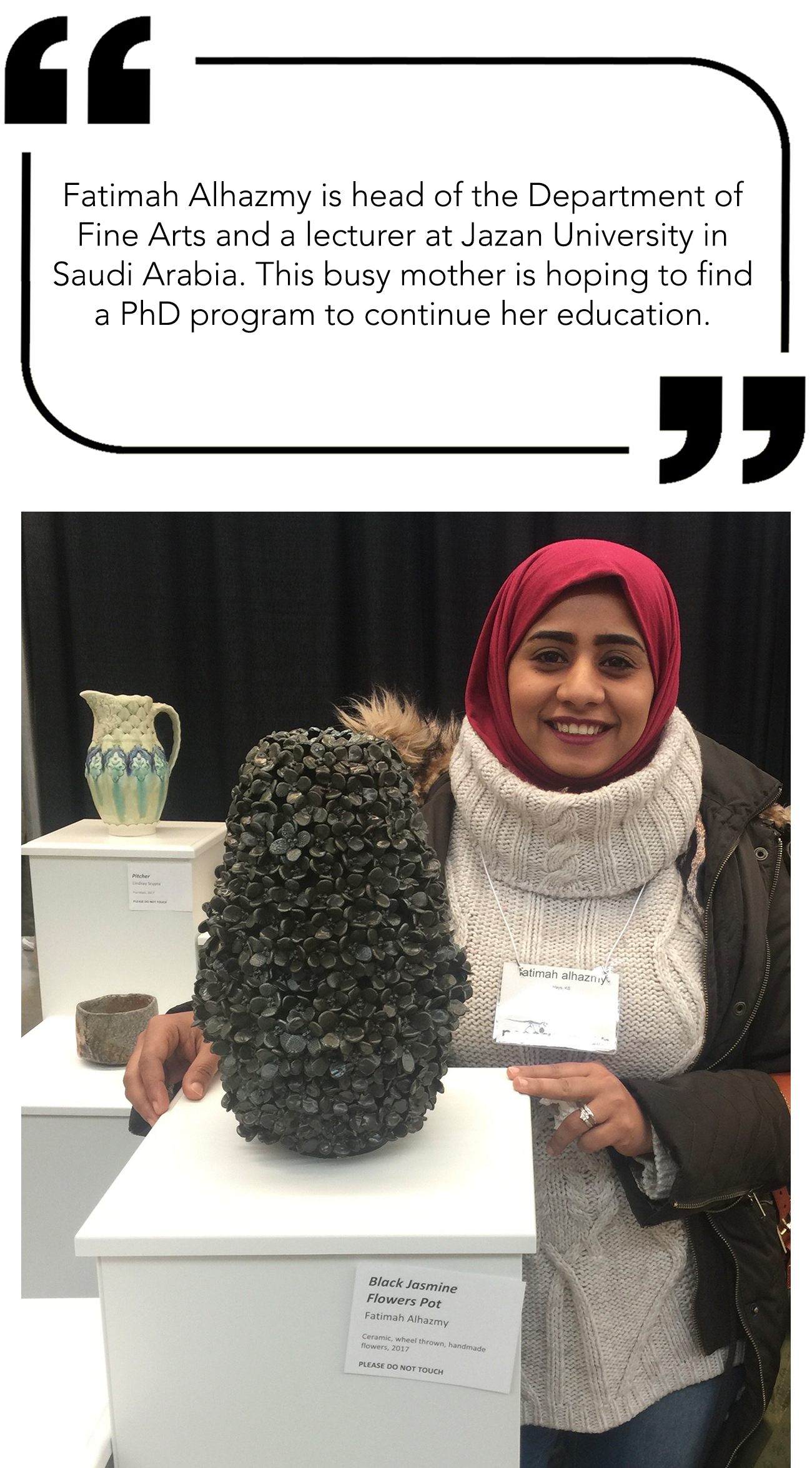 Top: Linda Ganstrom's reflections. Bottom: Fatimah Alhazmy. Fatimah has been accepted into the PhD program at the University of Exeter and will begin her program next fall.
