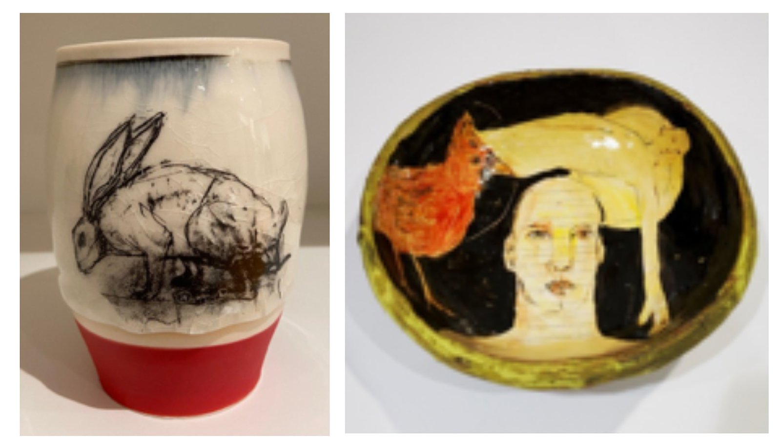 Jane Shellenbarger, Cup, 5 x 4 x 3; Debra Fritts, Plate, 3 x 7; Photo credit: Rebecca Sive